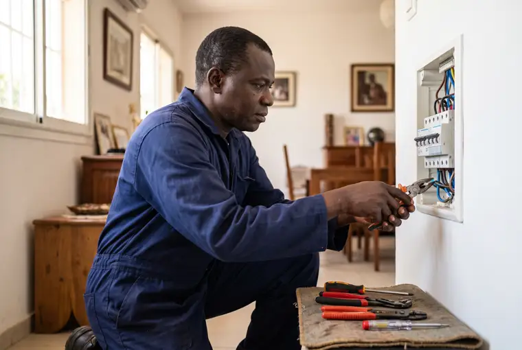 Illustration : un électricien intervient chez un particulier