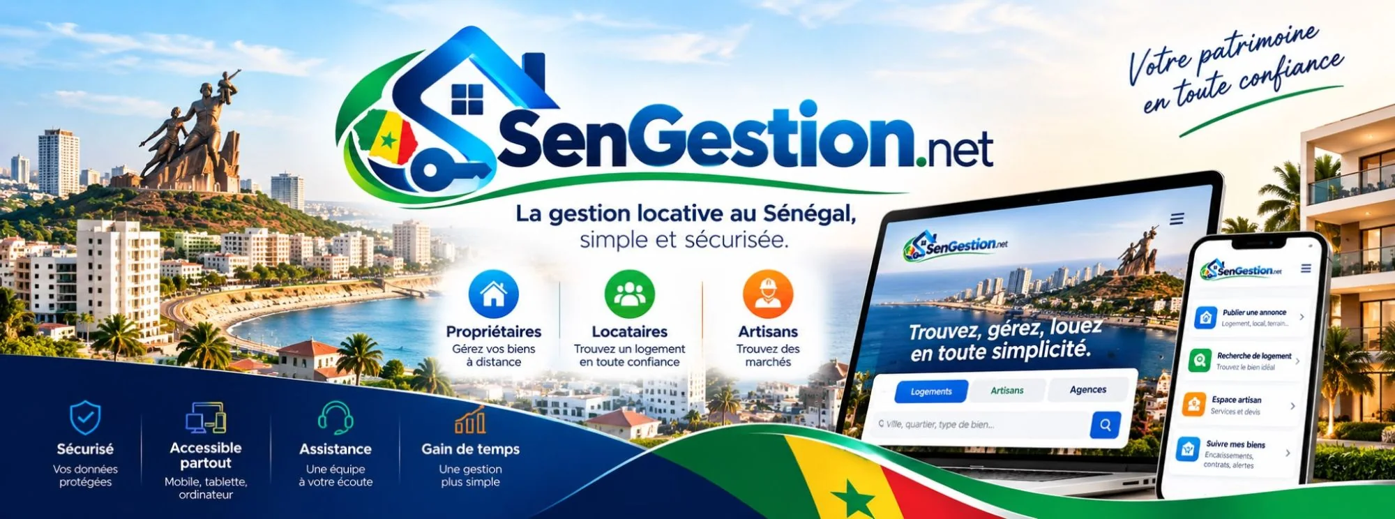 SenGestion.net, la gestion locative au Sénégal, simple et sécurisée : pour les propriétaires, les locataires et les artisans.